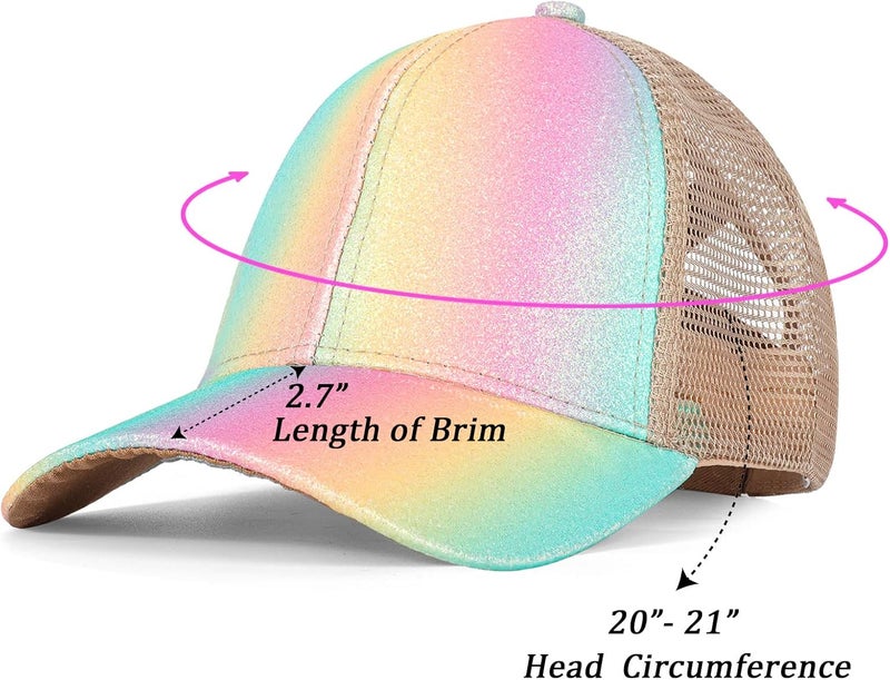 BROMZ Girls Glitter Baseball Cap Kids Ponytail Hat Adjustable Summer Mesh Trucker Hats for 4-12 Years - Image 4